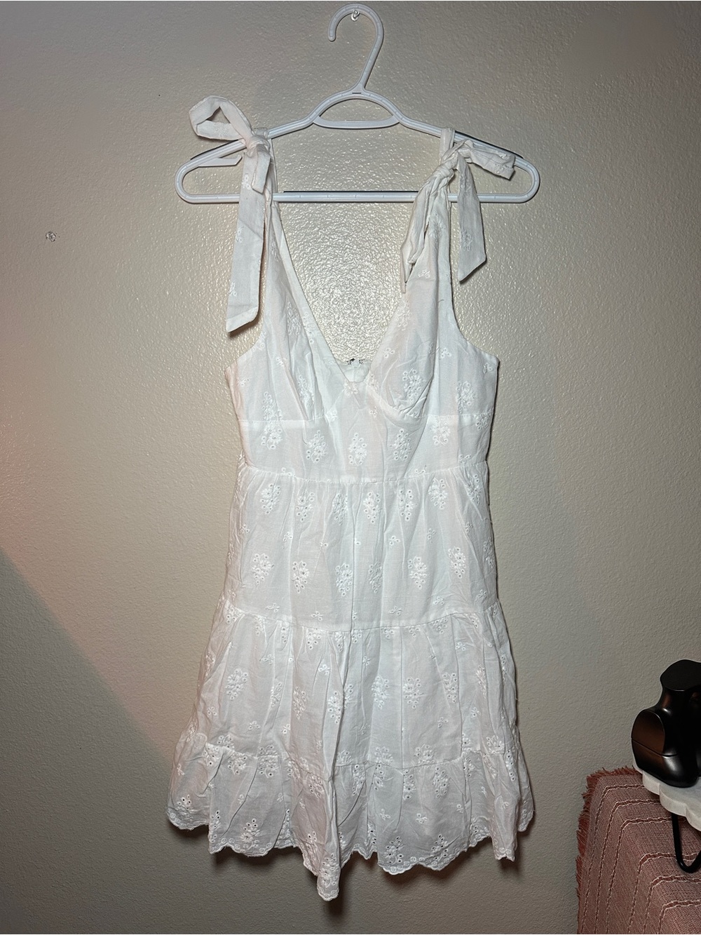 White Eyelet Tie-Shoulder Dress